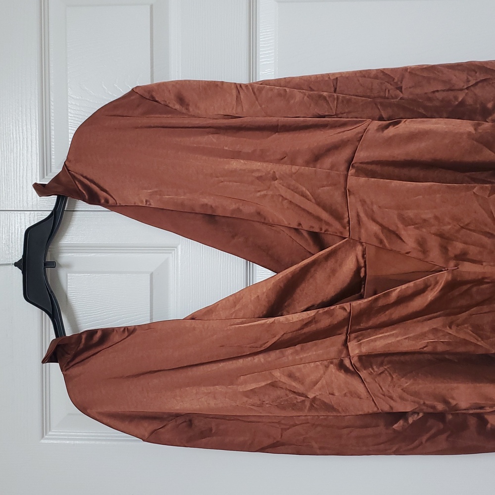 Lulus Satin Skort Romper/Bronze - Picture 11 of 16